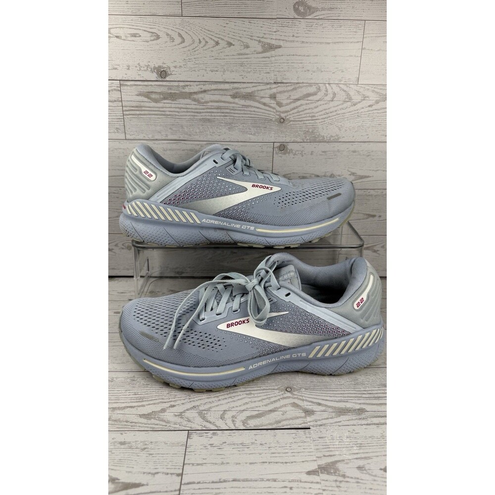 Brooks Womens 10.5 Medium B Adrenaline GTS 22 Blue/White Running Shoes #169